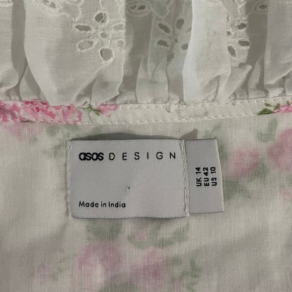 NWT ASOS Design Eyelet Fill Ruched Mini Dress in Textured Rose Floral Print - Picture 8 of 9